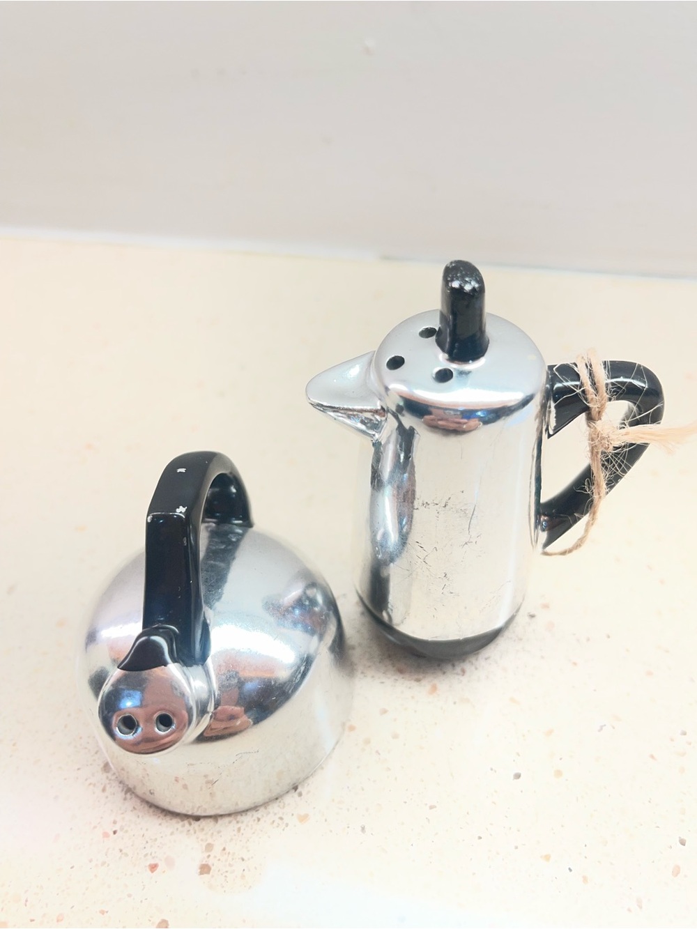 Chrome Salt and Pepper Set with Black Handles - Classic Tabletop Seasoning